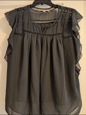 LOFT Black Sheer Flutter Sleeve Blouse